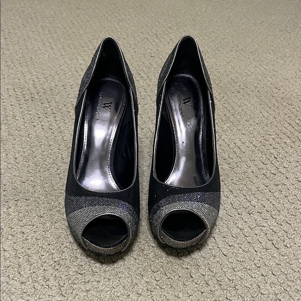 Worthington Glittering Black and Silver Heels